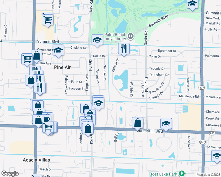 map of restaurants, bars, coffee shops, grocery stores, and more near 3786 Victoria Drive in West Palm Beach