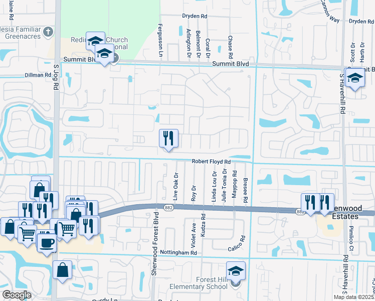 map of restaurants, bars, coffee shops, grocery stores, and more near 5941 Azalea Circle in West Palm Beach