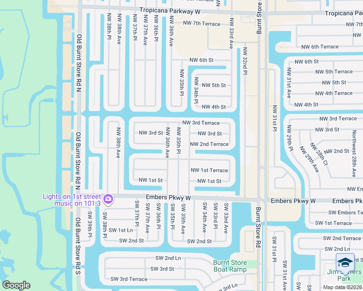 map of restaurants, bars, coffee shops, grocery stores, and more near 217 Northwest 35th Place in Cape Coral