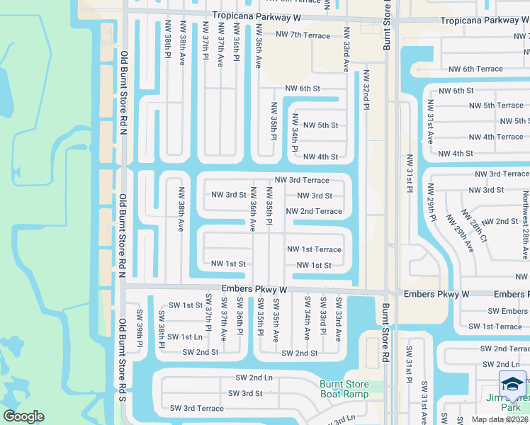 map of restaurants, bars, coffee shops, grocery stores, and more near 217 Northwest 35th Place in Cape Coral