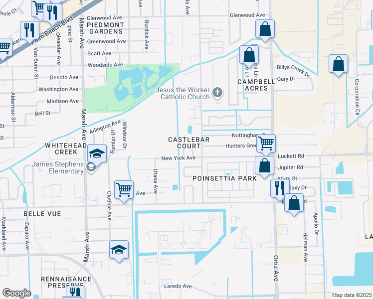 map of restaurants, bars, coffee shops, grocery stores, and more near 35 Castlebar Circle in Fort Myers