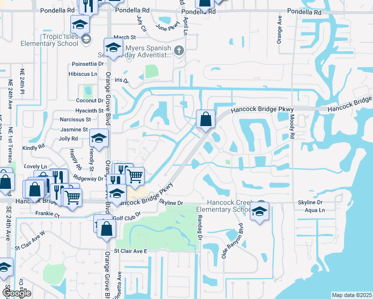 map of restaurants, bars, coffee shops, grocery stores, and more near 12870 Seaside Key Court in North Fort Myers