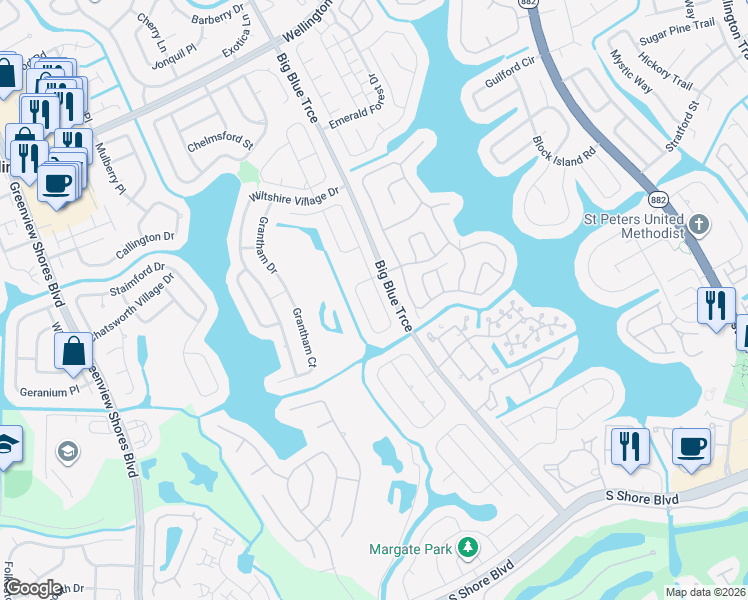 map of restaurants, bars, coffee shops, grocery stores, and more near 1721 Farmington Circle in Wellington