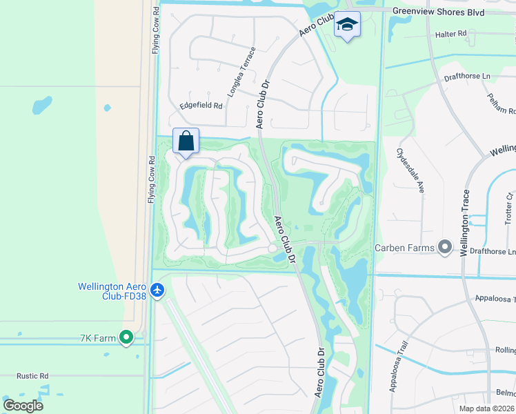 map of restaurants, bars, coffee shops, grocery stores, and more near 1982 South Club Drive in Wellington