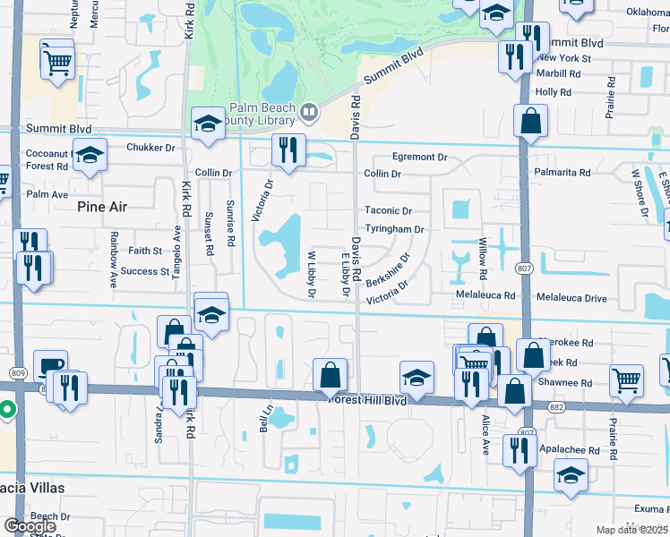 map of restaurants, bars, coffee shops, grocery stores, and more near 3556 Kendall Drive in West Palm Beach
