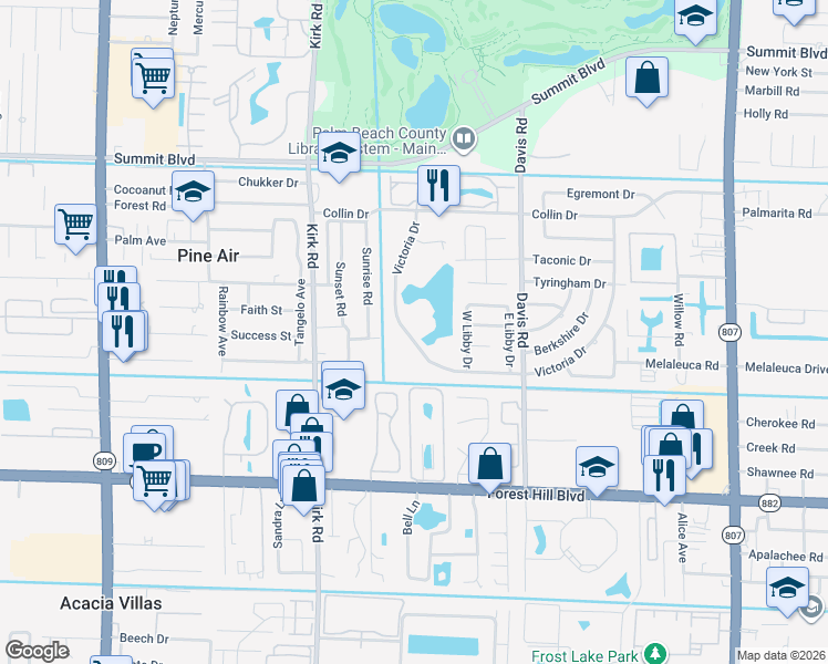 map of restaurants, bars, coffee shops, grocery stores, and more near 3751 Victoria Drive in West Palm Beach