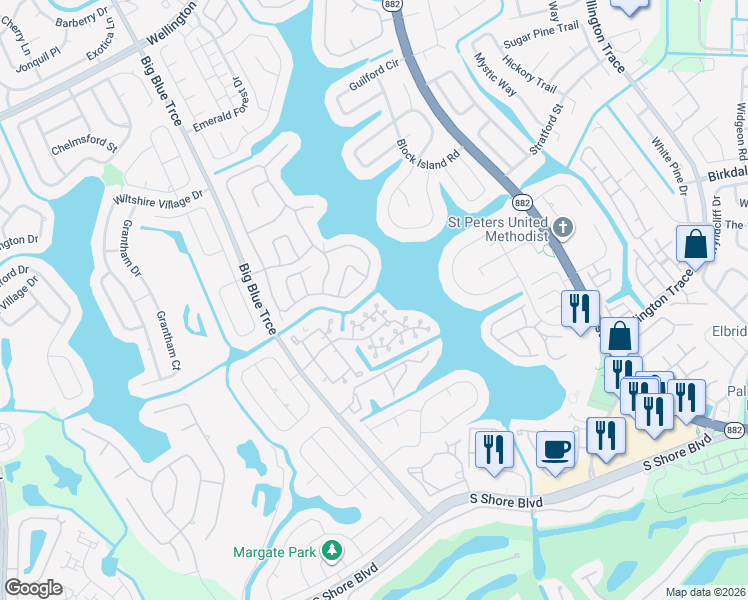 map of restaurants, bars, coffee shops, grocery stores, and more near 1746 Harborside Circle in Wellington