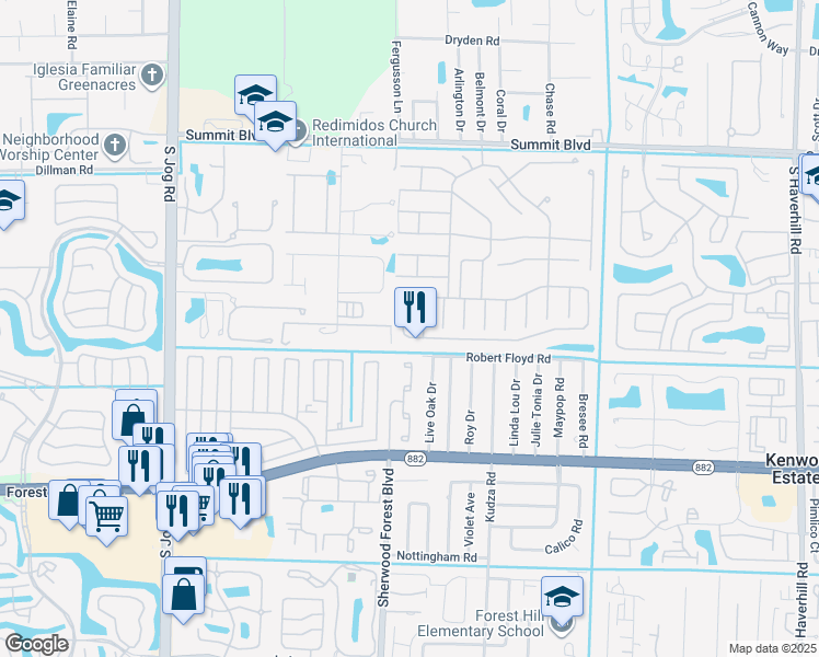 map of restaurants, bars, coffee shops, grocery stores, and more near 6069 Azalea Circle in West Palm Beach