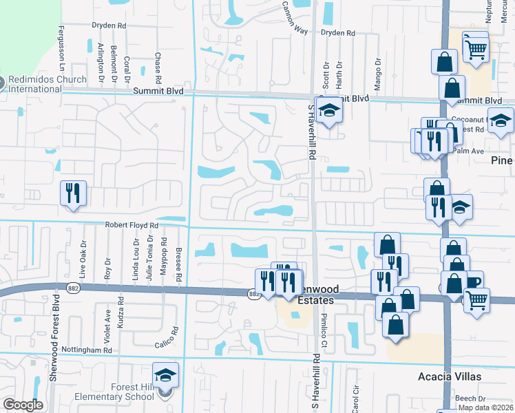 map of restaurants, bars, coffee shops, grocery stores, and more near 1404 Longarzo Place in West Palm Beach