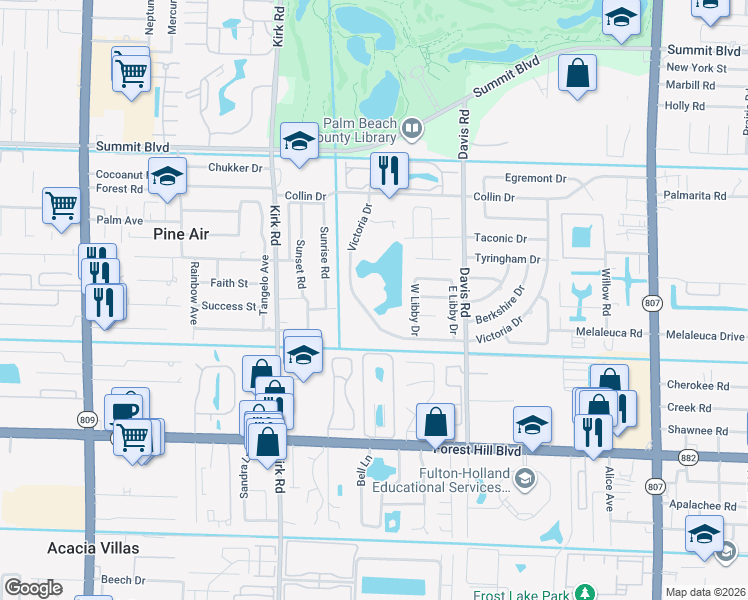 map of restaurants, bars, coffee shops, grocery stores, and more near 3751 Victoria Drive in West Palm Beach