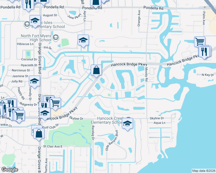 map of restaurants, bars, coffee shops, grocery stores, and more near 13031 Turtle Cove Trail in North Fort Myers