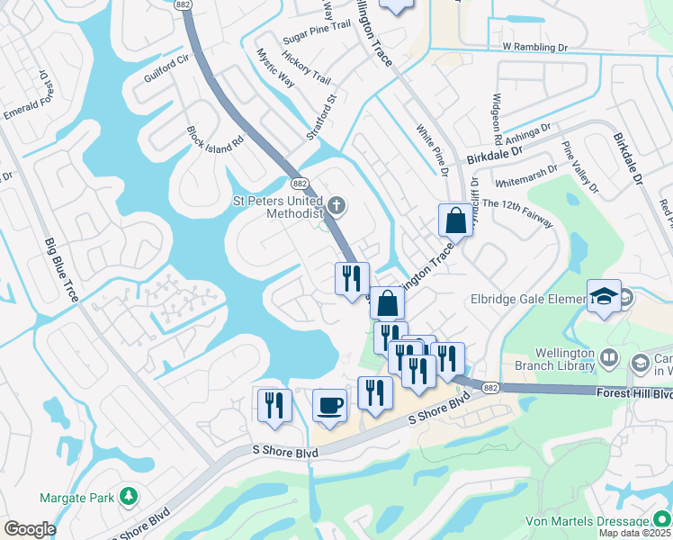 map of restaurants, bars, coffee shops, grocery stores, and more near 12210 Dartmoor Drive in Wellington