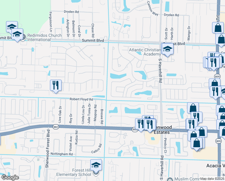 map of restaurants, bars, coffee shops, grocery stores, and more near 5417 Gene Circle in West Palm Beach