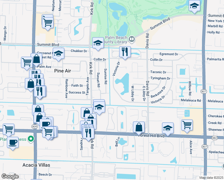 map of restaurants, bars, coffee shops, grocery stores, and more near 3786 Victoria Drive in West Palm Beach