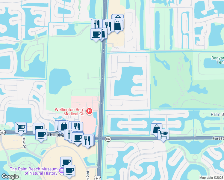 map of restaurants, bars, coffee shops, grocery stores, and more near 1452 Stonehaven Estates Drive in West Palm Beach