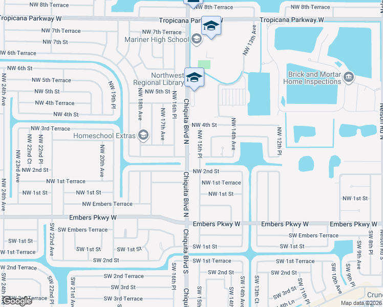 map of restaurants, bars, coffee shops, grocery stores, and more near 214 Northwest 15th Place in Cape Coral