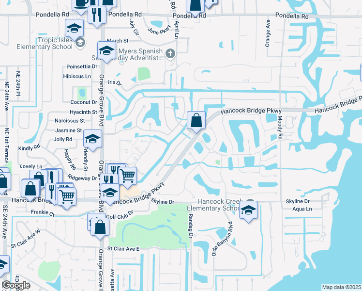 map of restaurants, bars, coffee shops, grocery stores, and more near 12920 Seaside Key Court in North Fort Myers