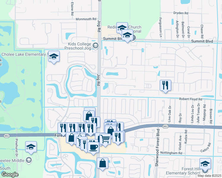 map of restaurants, bars, coffee shops, grocery stores, and more near 6414 13th Road South in Greenacres