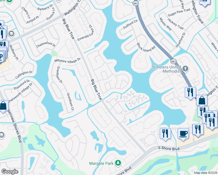 map of restaurants, bars, coffee shops, grocery stores, and more near 1665 Weather Vane Place in Wellington