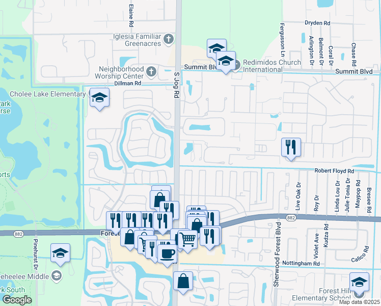 map of restaurants, bars, coffee shops, grocery stores, and more near 6414 13th Road South in Greenacres