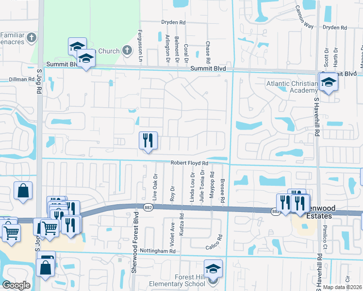 map of restaurants, bars, coffee shops, grocery stores, and more near 1412 Corn Flower Lane in West Palm Beach
