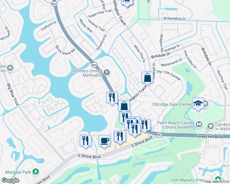 map of restaurants, bars, coffee shops, grocery stores, and more near 12159 Cuddington Court in Wellington