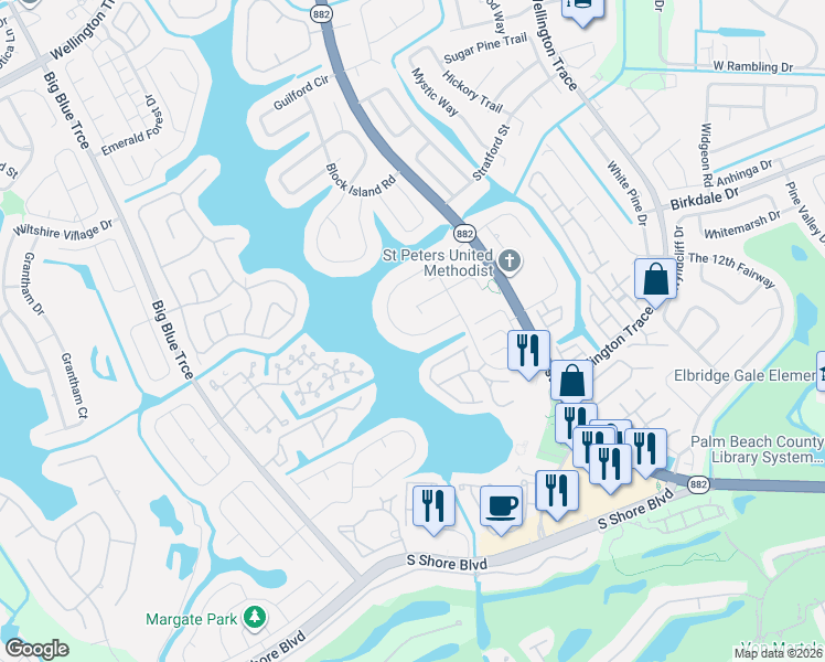 map of restaurants, bars, coffee shops, grocery stores, and more near 12444 Westhampton Circle in Wellington