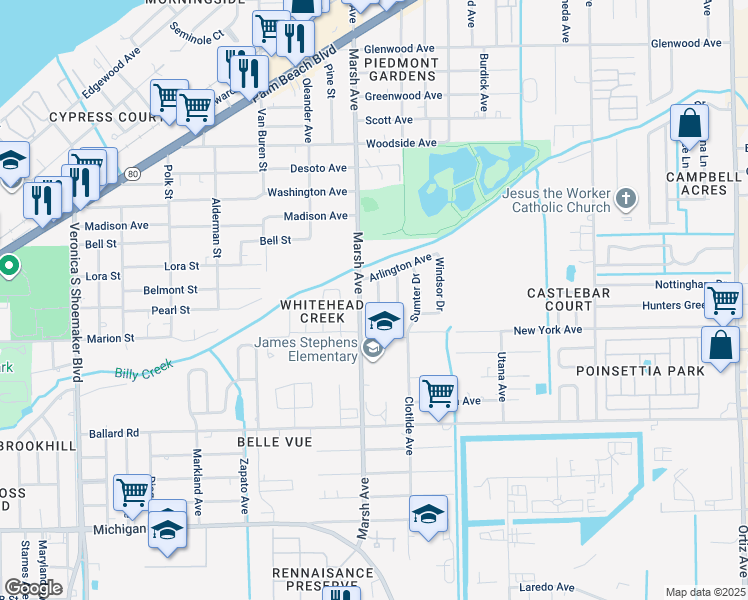 map of restaurants, bars, coffee shops, grocery stores, and more near 1159 Marsh Avenue in Fort Myers