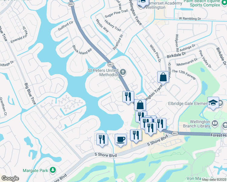 map of restaurants, bars, coffee shops, grocery stores, and more near 1611 Cabot Lane in Wellington