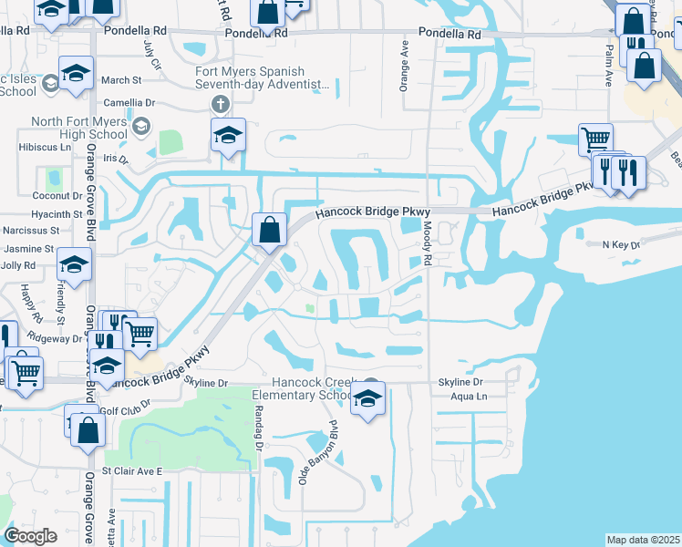 map of restaurants, bars, coffee shops, grocery stores, and more near 13056 Silver Thorn Loop in North Fort Myers