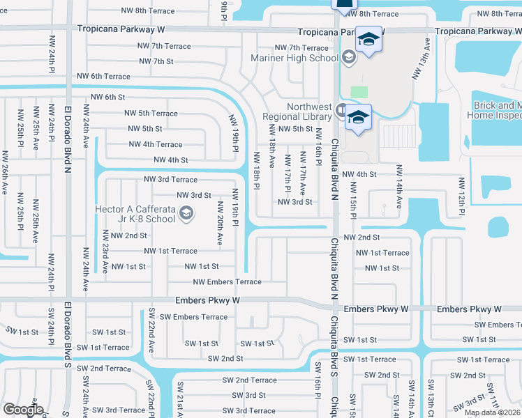 map of restaurants, bars, coffee shops, grocery stores, and more near 1800 Northwest 2nd Terrace in Cape Coral