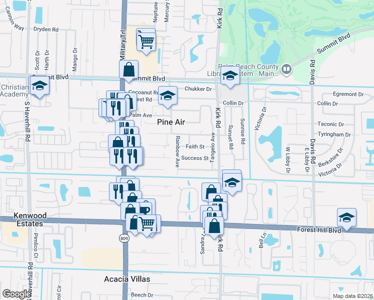 map of restaurants, bars, coffee shops, grocery stores, and more near 4190 Success Street in West Palm Beach