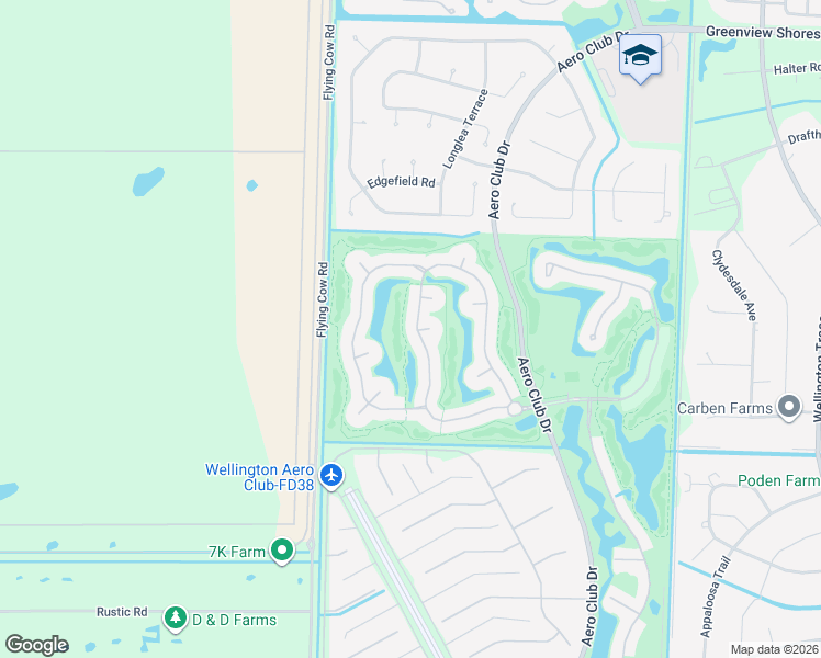 map of restaurants, bars, coffee shops, grocery stores, and more near 1940 South Club Drive in Wellington