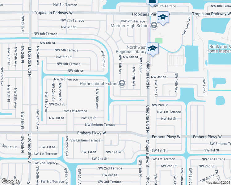 map of restaurants, bars, coffee shops, grocery stores, and more near 1800 Northwest 2nd Terrace in Cape Coral
