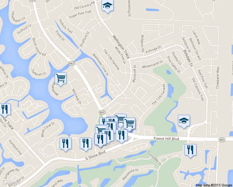 map of restaurants, bars, coffee shops, grocery stores, and more near 1584 Shaker Circle in Wellington