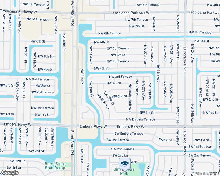 map of restaurants, bars, coffee shops, grocery stores, and more near 2845 Northwest 2nd Terrace in Cape Coral