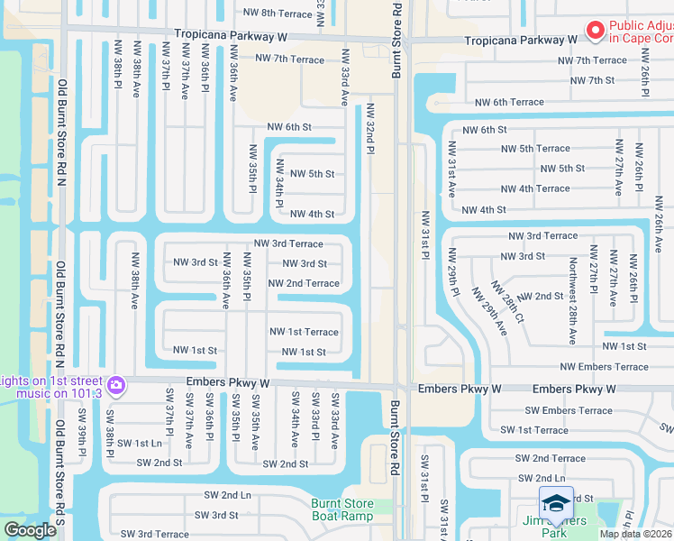 map of restaurants, bars, coffee shops, grocery stores, and more near 3300 Northwest 3rd Street in Cape Coral