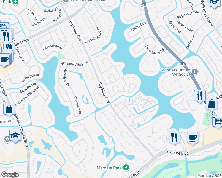 map of restaurants, bars, coffee shops, grocery stores, and more near 12908 Meadowbend Drive in Wellington