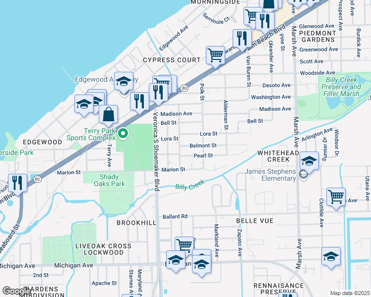 map of restaurants, bars, coffee shops, grocery stores, and more near 3716 Belmont Street in Fort Myers