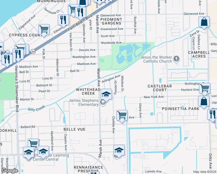 map of restaurants, bars, coffee shops, grocery stores, and more near 4268 Arlington Avenue in Fort Myers