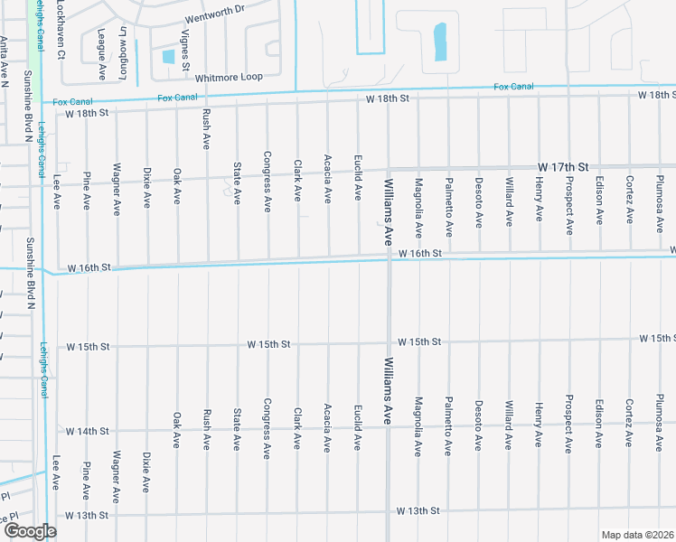 map of restaurants, bars, coffee shops, grocery stores, and more near 1601 Acacia Avenue in Lehigh Acres