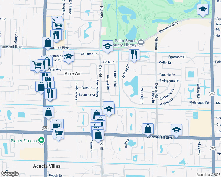map of restaurants, bars, coffee shops, grocery stores, and more near 1340 Sunset Road in West Palm Beach
