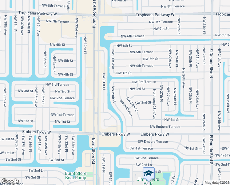 map of restaurants, bars, coffee shops, grocery stores, and more near 2903 Northwest 3rd Street in Cape Coral