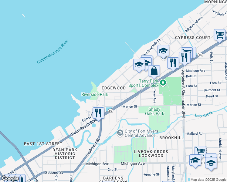 map of restaurants, bars, coffee shops, grocery stores, and more near 3155 Royalston Avenue in Fort Myers