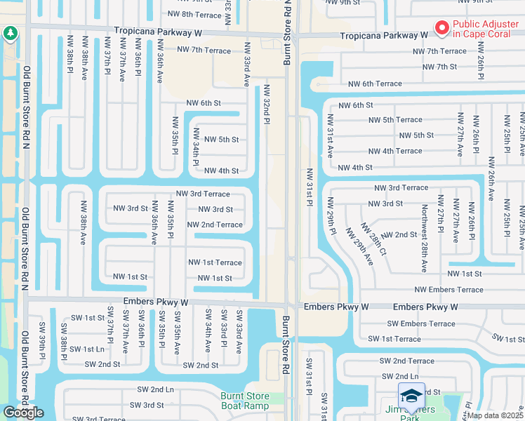 map of restaurants, bars, coffee shops, grocery stores, and more near 313 Northwest 32nd Place in Cape Coral