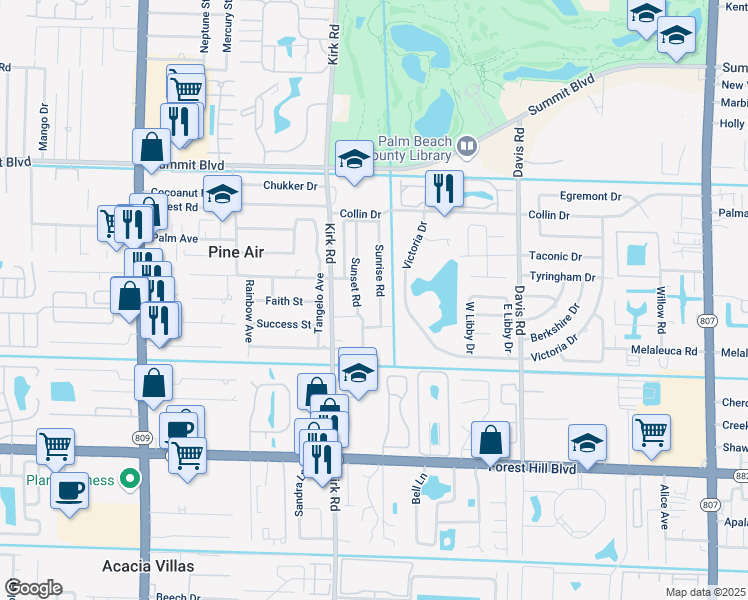 map of restaurants, bars, coffee shops, grocery stores, and more near 1314 Sunset Road in West Palm Beach