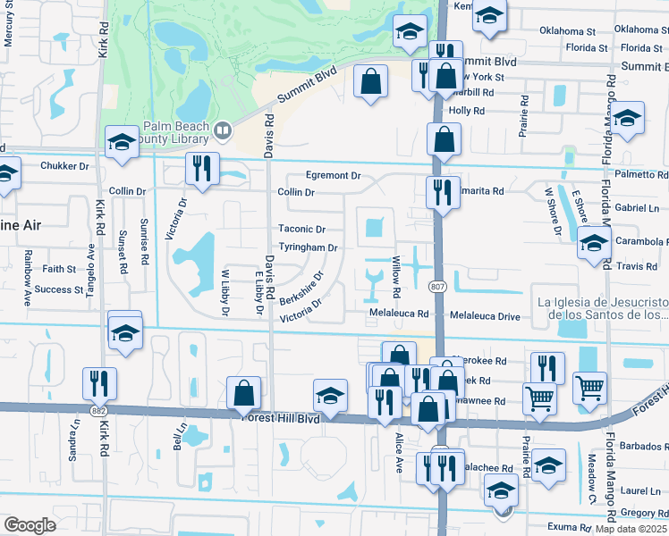 map of restaurants, bars, coffee shops, grocery stores, and more near 1280 Victoria Drive in West Palm Beach