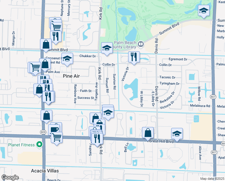 map of restaurants, bars, coffee shops, grocery stores, and more near 1314 Sunset Road in West Palm Beach