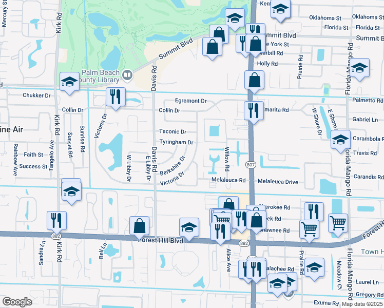 map of restaurants, bars, coffee shops, grocery stores, and more near 1280 Victoria Drive in West Palm Beach