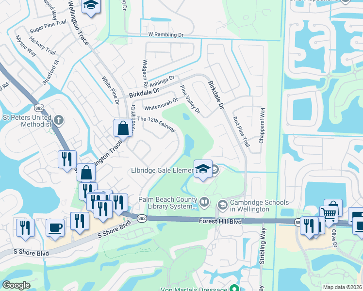 map of restaurants, bars, coffee shops, grocery stores, and more near 1594 The 12th Fairway in Wellington